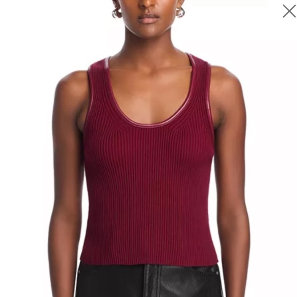 Simkhai Cobain Tank Oxblood Red NWOT Ribbed with Faux Leather Trim - Picture 5 of 16